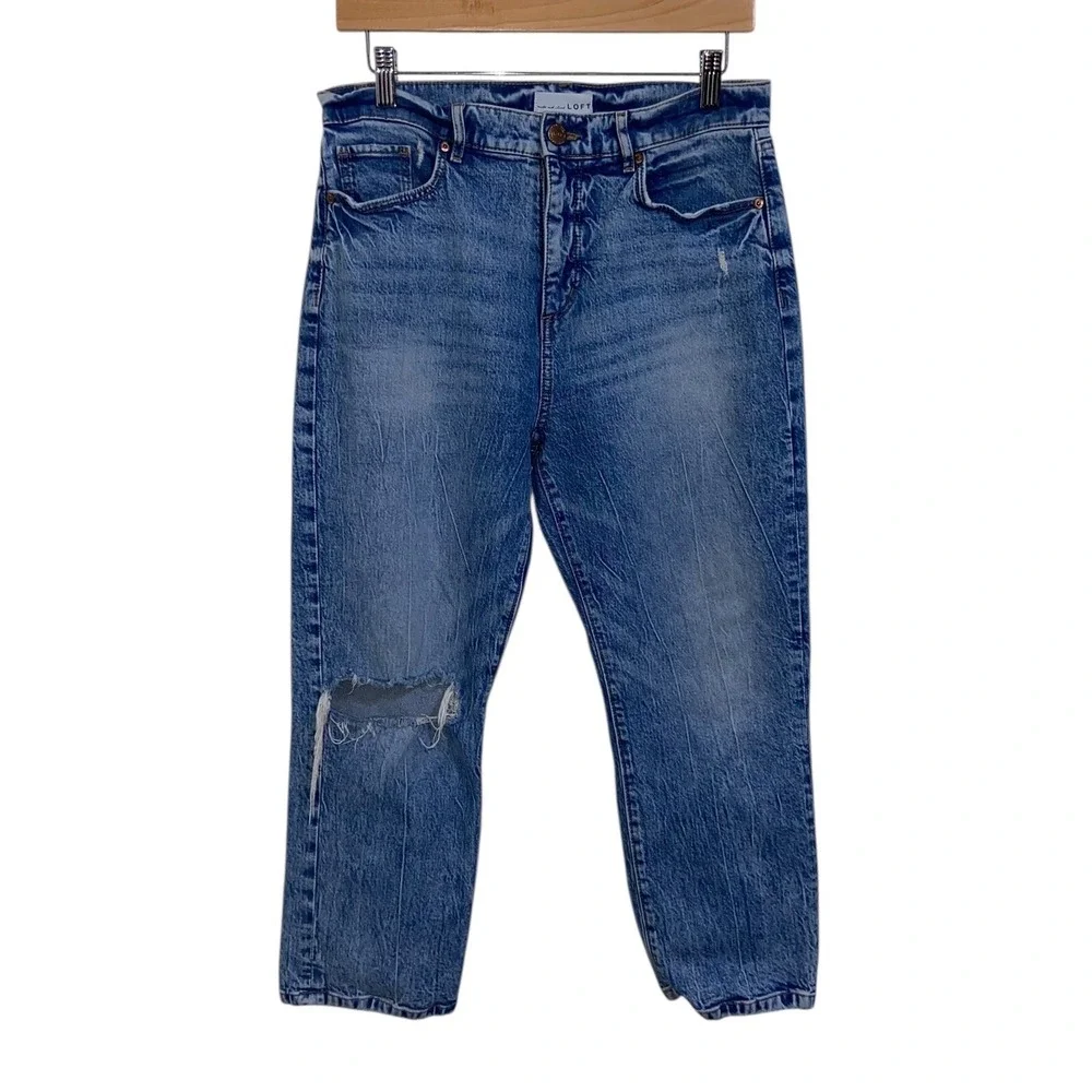 LOFT‎ High Waist Straight Crop Ankle Jeans Distressed Denim Casual Size 29/8